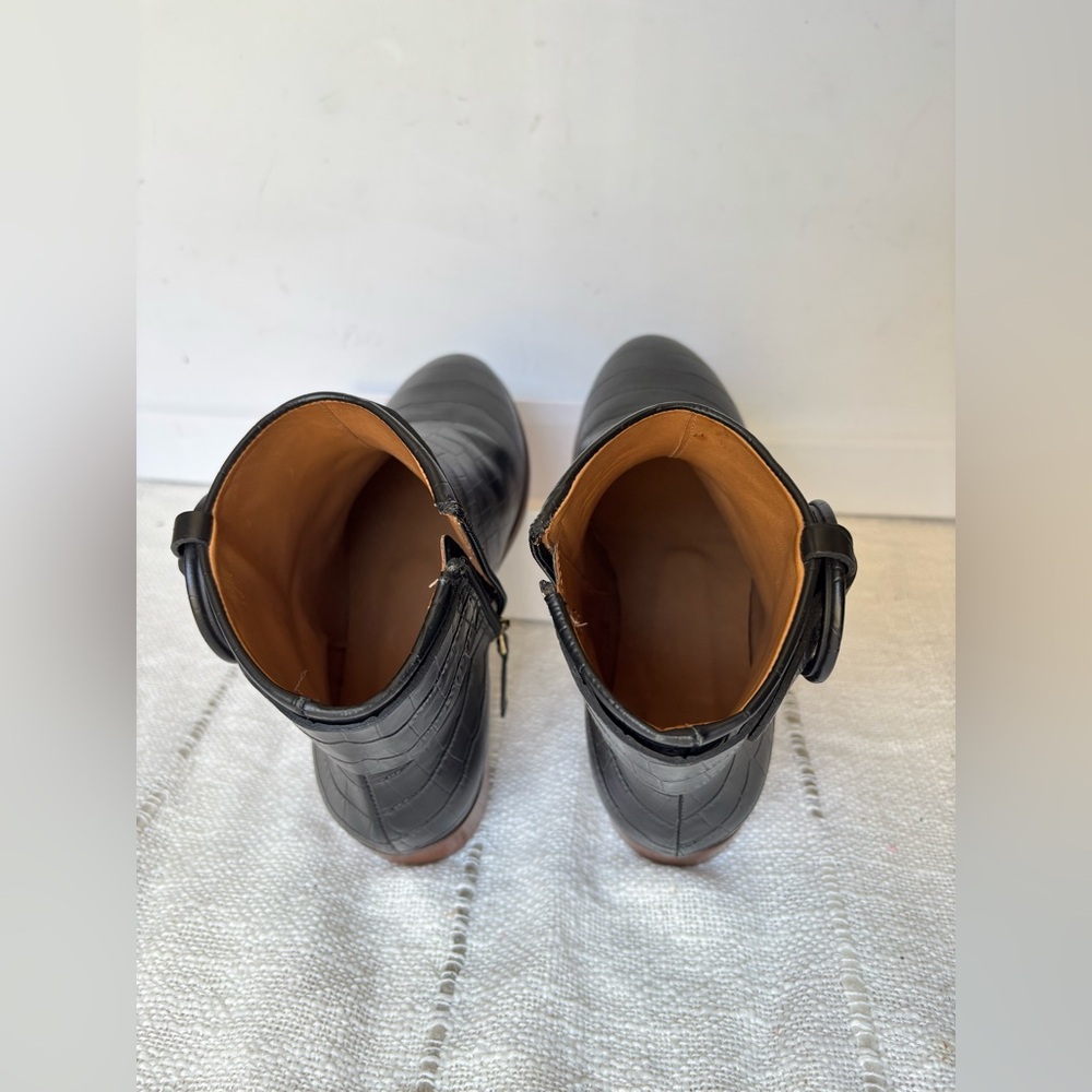 Sezane Sara Low Flat Ankle Booties in Black Croc Embossed Leather FR 37 = 6.5 - Picture 9 of 14